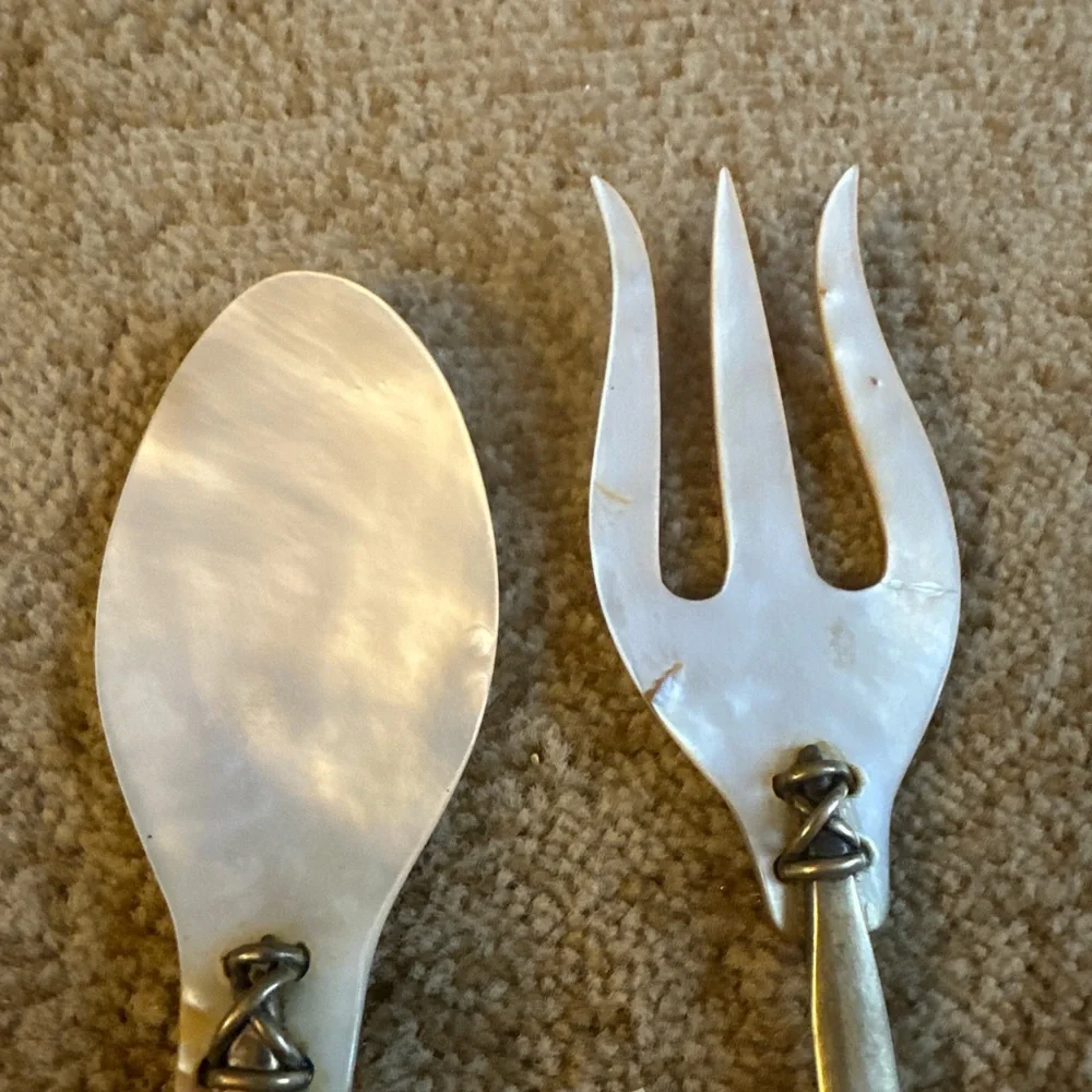 Vintage Mid-Century Mother of Pearl Salad Servers,
